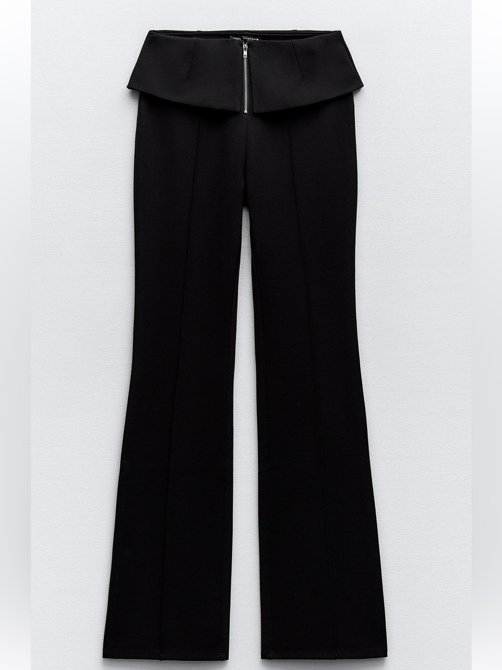 Zara Black Fold-Over Waist Flare Pants